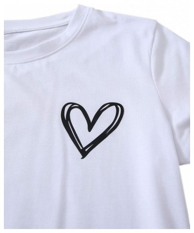 Women's Heart Print T Shirts Summer Funny Short Sleeve Tops Heart White $10.79 Others