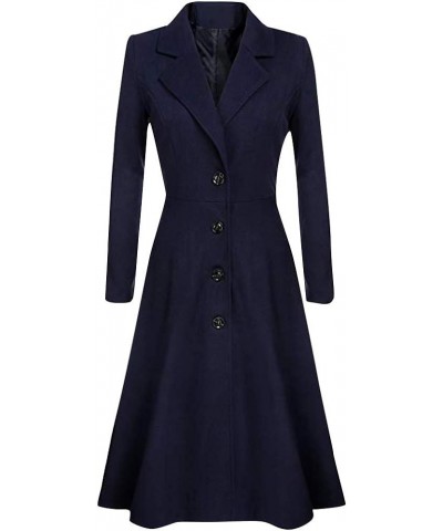 Womens Wool Fleece Pea Coat Notch Lapel Open Front Belted Mid Long Trench Winter Warm Wrap Coat Cardigan Outwear Navy07 $21.9...