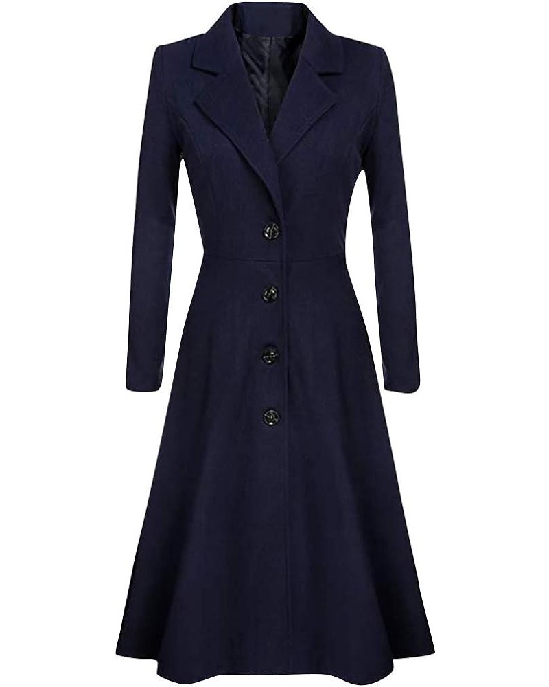 Womens Wool Fleece Pea Coat Notch Lapel Open Front Belted Mid Long Trench Winter Warm Wrap Coat Cardigan Outwear Navy07 $21.9...