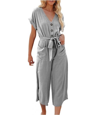 Women's 's Plus Size Jumpsuits Casual Loose Short Sleeve V Neck Rompers With Pockets Fashion Overalls Gray-3 $10.19 Overalls