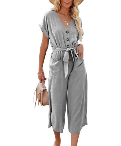 Women's 's Plus Size Jumpsuits Casual Loose Short Sleeve V Neck Rompers With Pockets Fashion Overalls Gray-3 $10.19 Overalls