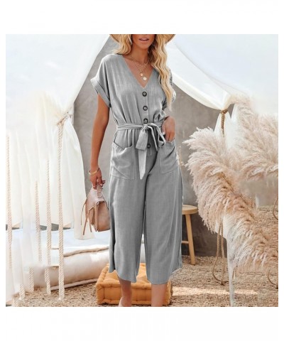 Women's 's Plus Size Jumpsuits Casual Loose Short Sleeve V Neck Rompers With Pockets Fashion Overalls Gray-3 $10.19 Overalls