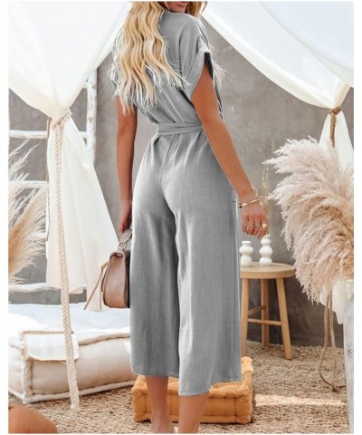 Women's 's Plus Size Jumpsuits Casual Loose Short Sleeve V Neck Rompers With Pockets Fashion Overalls Gray-3 $10.19 Overalls