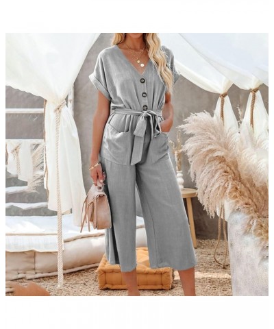 Women's 's Plus Size Jumpsuits Casual Loose Short Sleeve V Neck Rompers With Pockets Fashion Overalls Gray-3 $10.19 Overalls