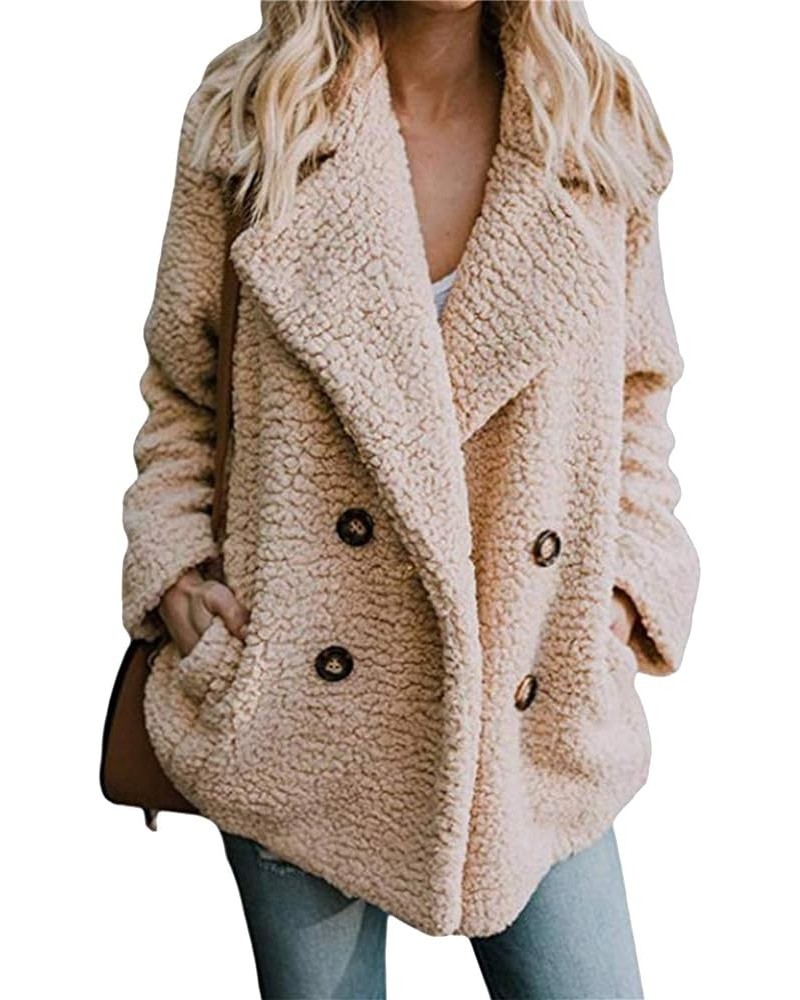 Womens Winter Warm Open Front Jacket Fluffy Teddy Bear Coat Sherpa Outwear with Pockets Khaki $19.24 Coats