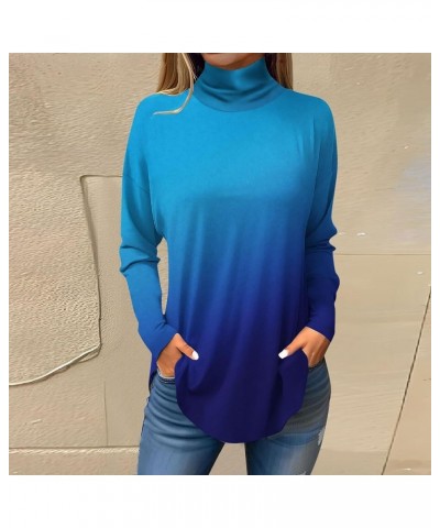 Womens Fall Tops Printing Long Sleeve Sweatshirts Turtleneck Vintage Pullover Tunic Y2k Shirt Fashion Casual Blouses 4-blue $...