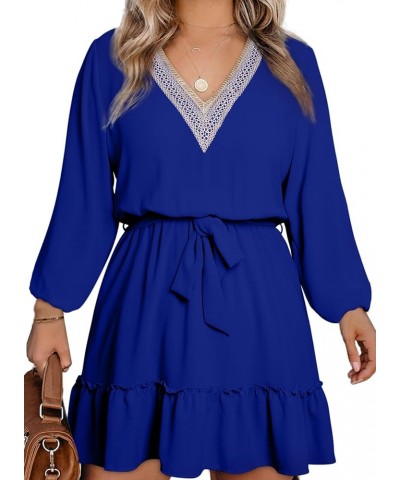 Womens Plus Size Sleeveless V Neck Drawstring Ruffle Tiered Chiffon Mini Short Dresses,(1X-5X) A Blue $9.24 Dresses