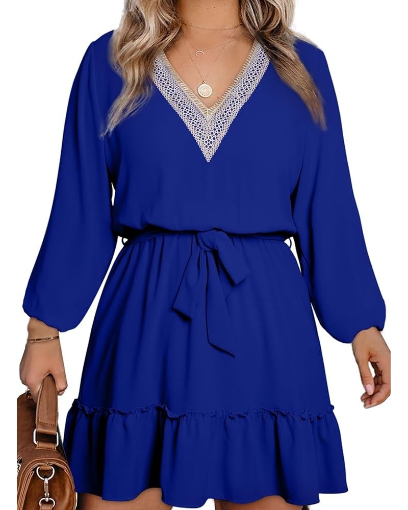 Womens Plus Size Sleeveless V Neck Drawstring Ruffle Tiered Chiffon Mini Short Dresses,(1X-5X) A Blue $9.24 Dresses