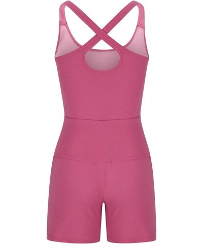 Womens Workout Onesie Casual Sleeveless One Piece Athletic Jumpsuits Cutout Exercise Summer Yoga Short Rompers 6 Pink $8.43 J...