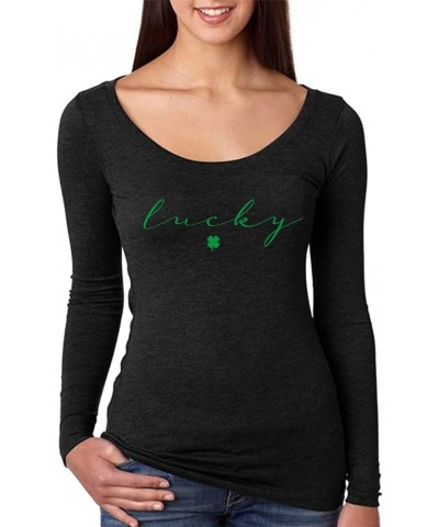 Magically Delicious Funny Irish Clover Drinking St. Patrick's Day Womens Scoop Long Sleeve Top Vintage Black/Clover Green $16...