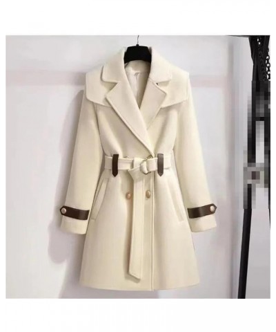 Women's Autumn Winter Wool Jacket Double-Breasted Mid-Length Loose Pea Coat Jacket Outwear Beige $35.88 Coats