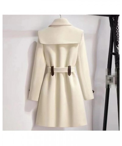 Women's Autumn Winter Wool Jacket Double-Breasted Mid-Length Loose Pea Coat Jacket Outwear Beige $35.88 Coats