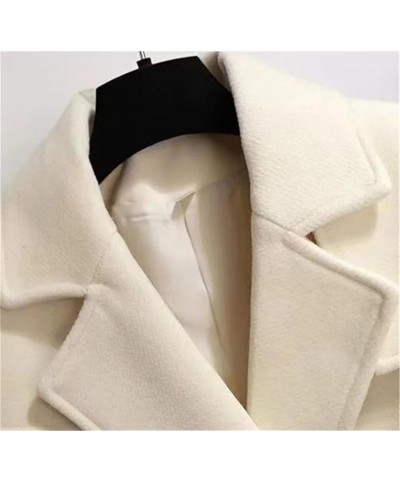 Women's Autumn Winter Wool Jacket Double-Breasted Mid-Length Loose Pea Coat Jacket Outwear Beige $35.88 Coats