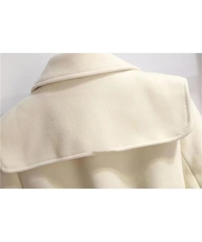 Women's Autumn Winter Wool Jacket Double-Breasted Mid-Length Loose Pea Coat Jacket Outwear Beige $35.88 Coats