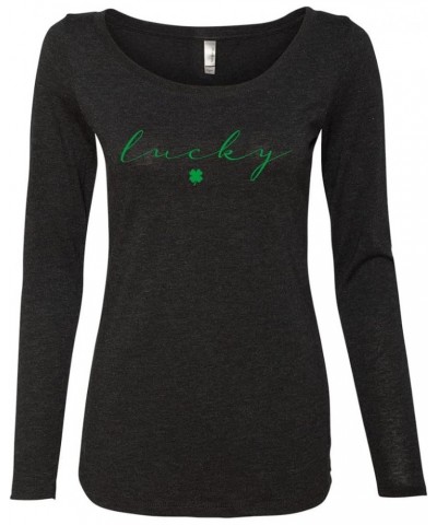 Magically Delicious Funny Irish Clover Drinking St. Patrick's Day Womens Scoop Long Sleeve Top Vintage Black/Clover Green $16...