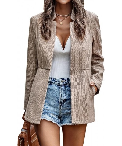 Women's Open Front Blazer Long Sleeve Stand Collar Solid Trench Business Work Office Jacket Outwear Khaki $24.59 Blazers