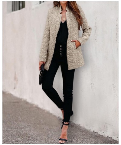 Women's Open Front Blazer Long Sleeve Stand Collar Solid Trench Business Work Office Jacket Outwear Khaki $24.59 Blazers