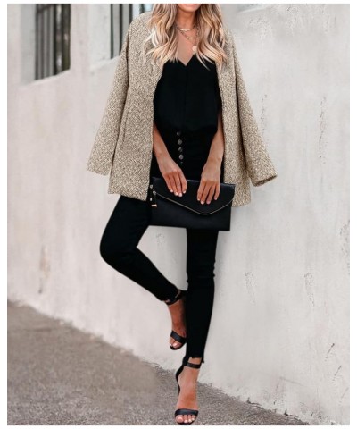 Women's Open Front Blazer Long Sleeve Stand Collar Solid Trench Business Work Office Jacket Outwear Khaki $24.59 Blazers