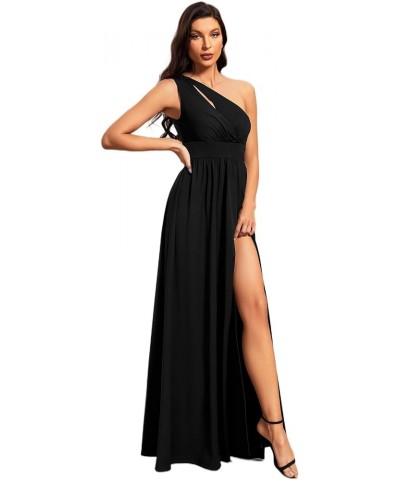 Women's One Shoulder Split A-line Sleeveless Empire Waist Formal Dress 01820-USA Black $36.71 Dresses