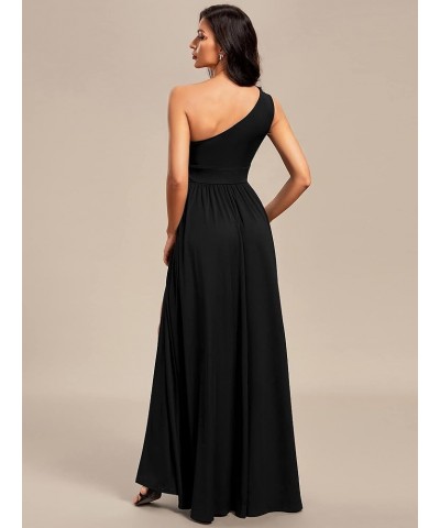 Women's One Shoulder Split A-line Sleeveless Empire Waist Formal Dress 01820-USA Black $36.71 Dresses