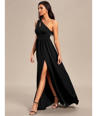 Women's One Shoulder Split A-line Sleeveless Empire Waist Formal Dress 01820-USA Black $36.71 Dresses