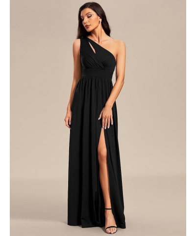 Women's One Shoulder Split A-line Sleeveless Empire Waist Formal Dress 01820-USA Black $36.71 Dresses