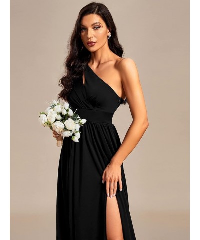 Women's One Shoulder Split A-line Sleeveless Empire Waist Formal Dress 01820-USA Black $36.71 Dresses