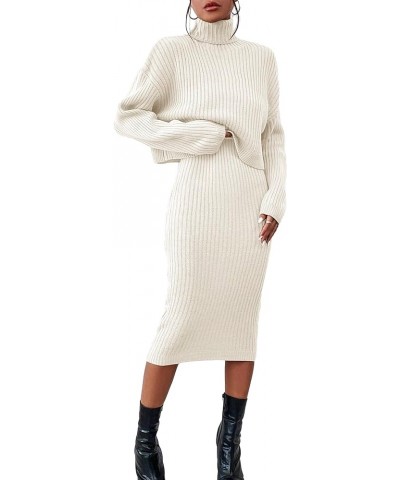 Women's 2 Piece Sweater Outfit Sets Turtleneck Long Sleeve Ribbed Knit Top Sleeveless Bodycon Midi Sweater Dress White $24.50...