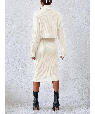 Women's 2 Piece Sweater Outfit Sets Turtleneck Long Sleeve Ribbed Knit Top Sleeveless Bodycon Midi Sweater Dress White $24.50...