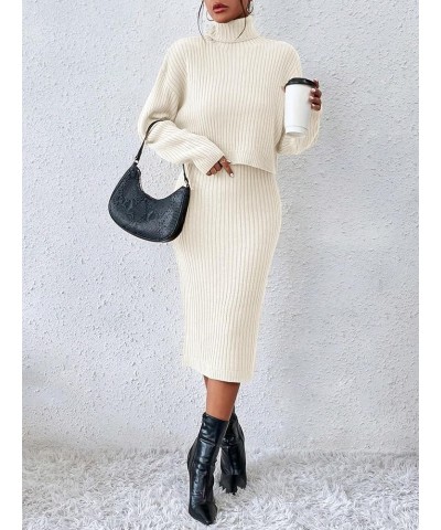 Women's 2 Piece Sweater Outfit Sets Turtleneck Long Sleeve Ribbed Knit Top Sleeveless Bodycon Midi Sweater Dress White $24.50...