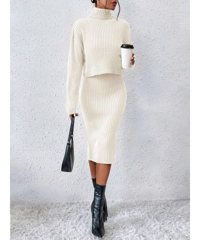 Women's 2 Piece Sweater Outfit Sets Turtleneck Long Sleeve Ribbed Knit Top Sleeveless Bodycon Midi Sweater Dress White $24.50...