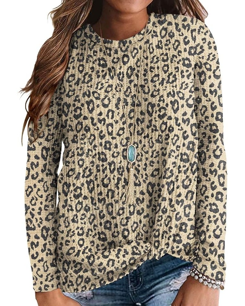 Womens Loose Blouse Long Sleeve T Shirts Twist Knot Casual Tops Leopard $8.39 Tops