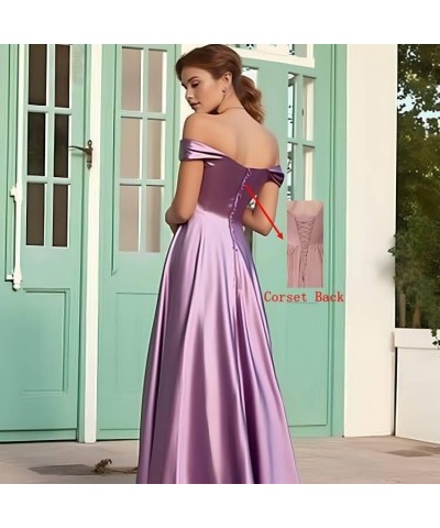 Women's Off The Shoulder Satin Bridesmaid Dresses Long for Wedding Formal Prom Dress with Slit Red $26.22 Dresses