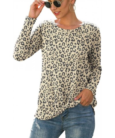 Womens Loose Blouse Long Sleeve T Shirts Twist Knot Casual Tops Leopard $8.39 Tops