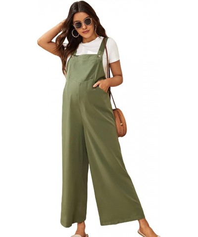 Women's Maternity Overalls Button Straps Casual Sleeveless Long Wide Leg Loose Pants Jumpsuit with Pockets Army Green $14.80 ...