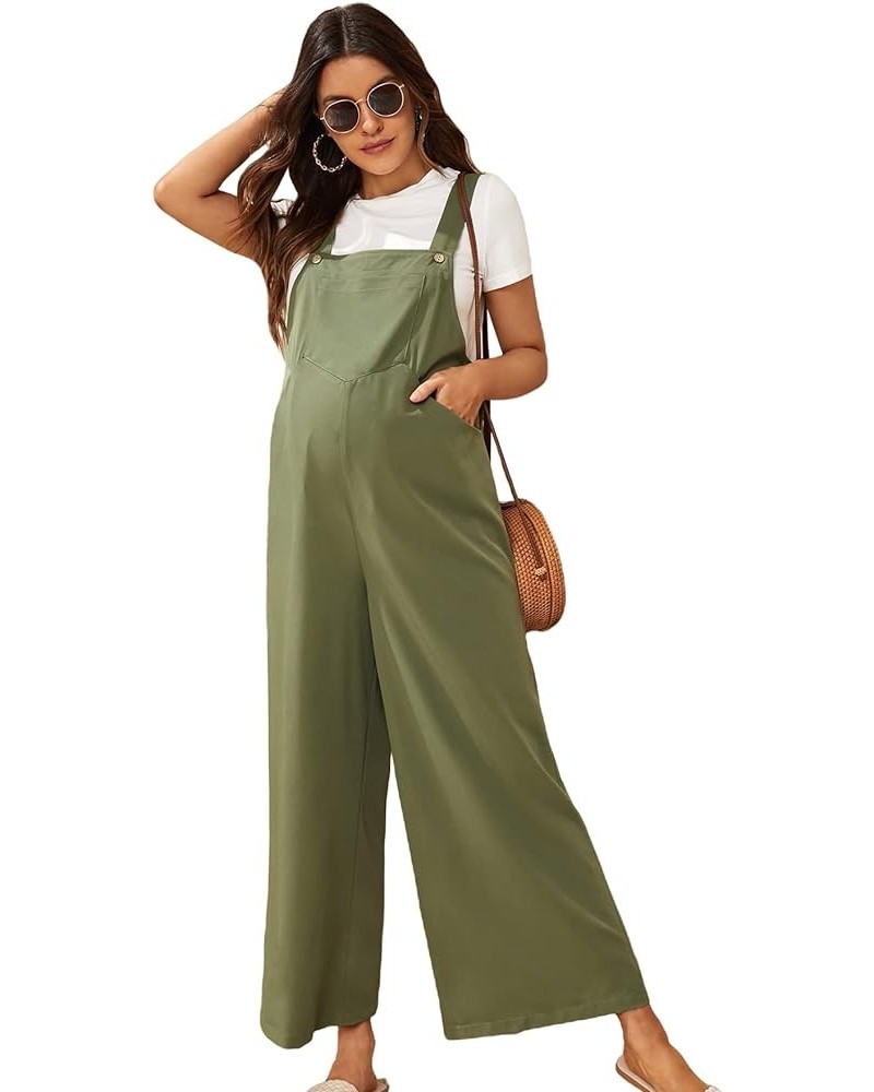 Women's Maternity Overalls Button Straps Casual Sleeveless Long Wide Leg Loose Pants Jumpsuit with Pockets Army Green $14.80 ...