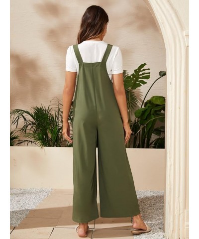 Women's Maternity Overalls Button Straps Casual Sleeveless Long Wide Leg Loose Pants Jumpsuit with Pockets Army Green $14.80 ...