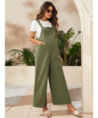 Women's Maternity Overalls Button Straps Casual Sleeveless Long Wide Leg Loose Pants Jumpsuit with Pockets Army Green $14.80 ...