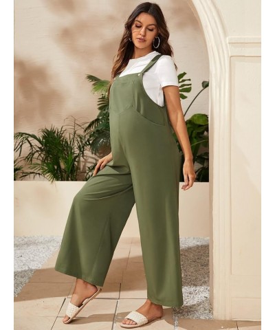 Women's Maternity Overalls Button Straps Casual Sleeveless Long Wide Leg Loose Pants Jumpsuit with Pockets Army Green $14.80 ...