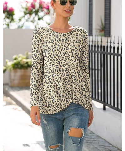 Womens Loose Blouse Long Sleeve T Shirts Twist Knot Casual Tops Leopard $8.39 Tops