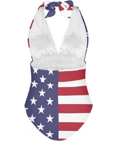 Womens Tummy Control Bathing Suit Sexy One Piece Swimsuits Slimming Halter Ruched Swimwear 4th of July Us Flag $17.97 Swimsuits