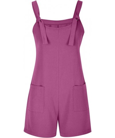 Women's Jumpsuits Summer Cotton Linen Rompers Tie Knot Strap Overalls Jumpsuit Shorts Cute Tie Shoulder Strap Shorts C01-purp...