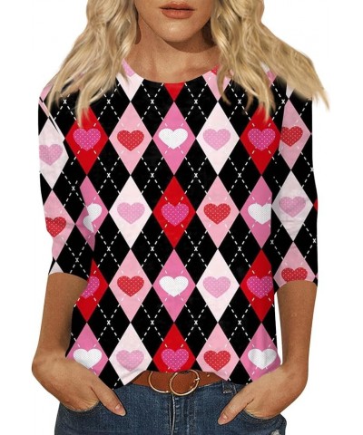 Valentine Shirts for Women Love Heart 3/4 Length Sleeve Graphic Tees Casual Ladies Tunic or Tops to Wear with Leggings C-blac...