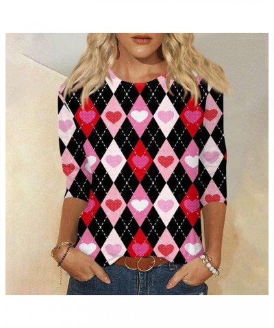 Valentine Shirts for Women Love Heart 3/4 Length Sleeve Graphic Tees Casual Ladies Tunic or Tops to Wear with Leggings C-blac...