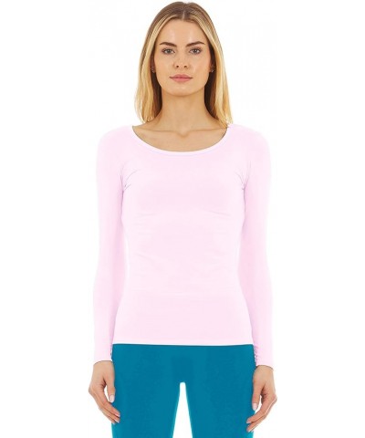 Thermal Shirts for Women Long Sleeve Tops Winter Thermal Undershirt for Women Scoop Neck Baby Pink $12.95 Underwear