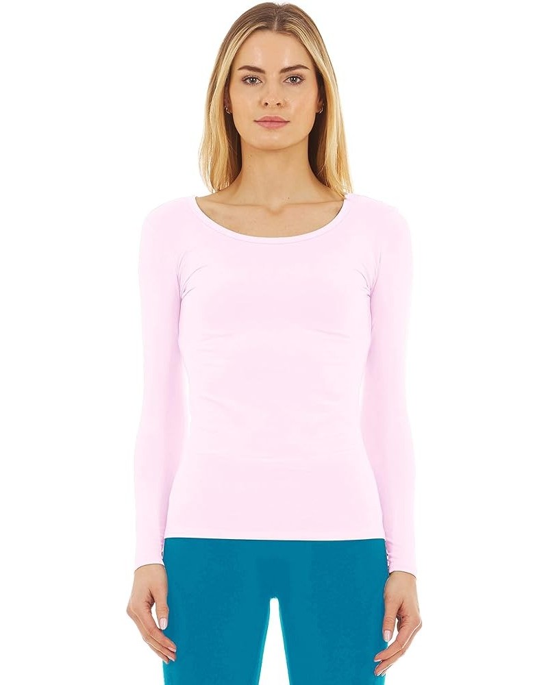 Thermal Shirts for Women Long Sleeve Tops Winter Thermal Undershirt for Women Scoop Neck Baby Pink $12.95 Underwear