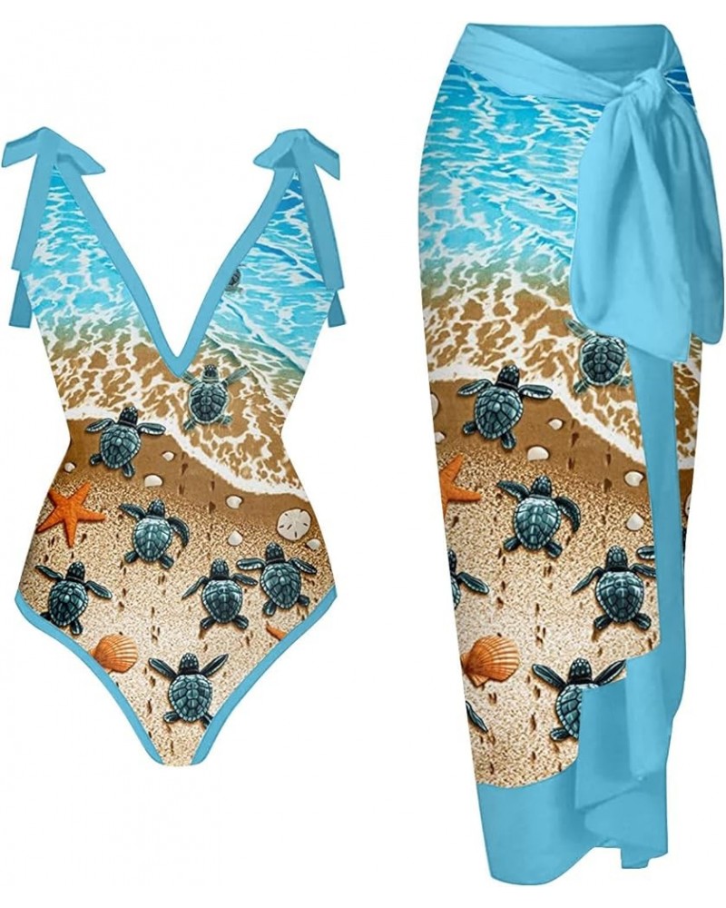 Women's Summer Swimsuit V Neck Floral Print Bikini Swimsuit with Cover Up Wrap 2 Piece Bathing Suits Beachwear 18blue $12.79 ...