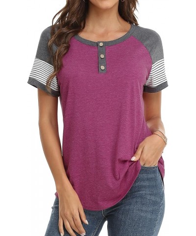 Womens Tops Color Block Raglan 3/4 Sleeve Shirts for Women Button Blouse X-purple $9.89 Tops