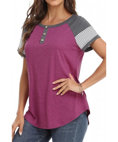 Womens Tops Color Block Raglan 3/4 Sleeve Shirts for Women Button Blouse X-purple $9.89 Tops