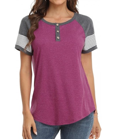 Womens Tops Color Block Raglan 3/4 Sleeve Shirts for Women Button Blouse X-purple $9.89 Tops